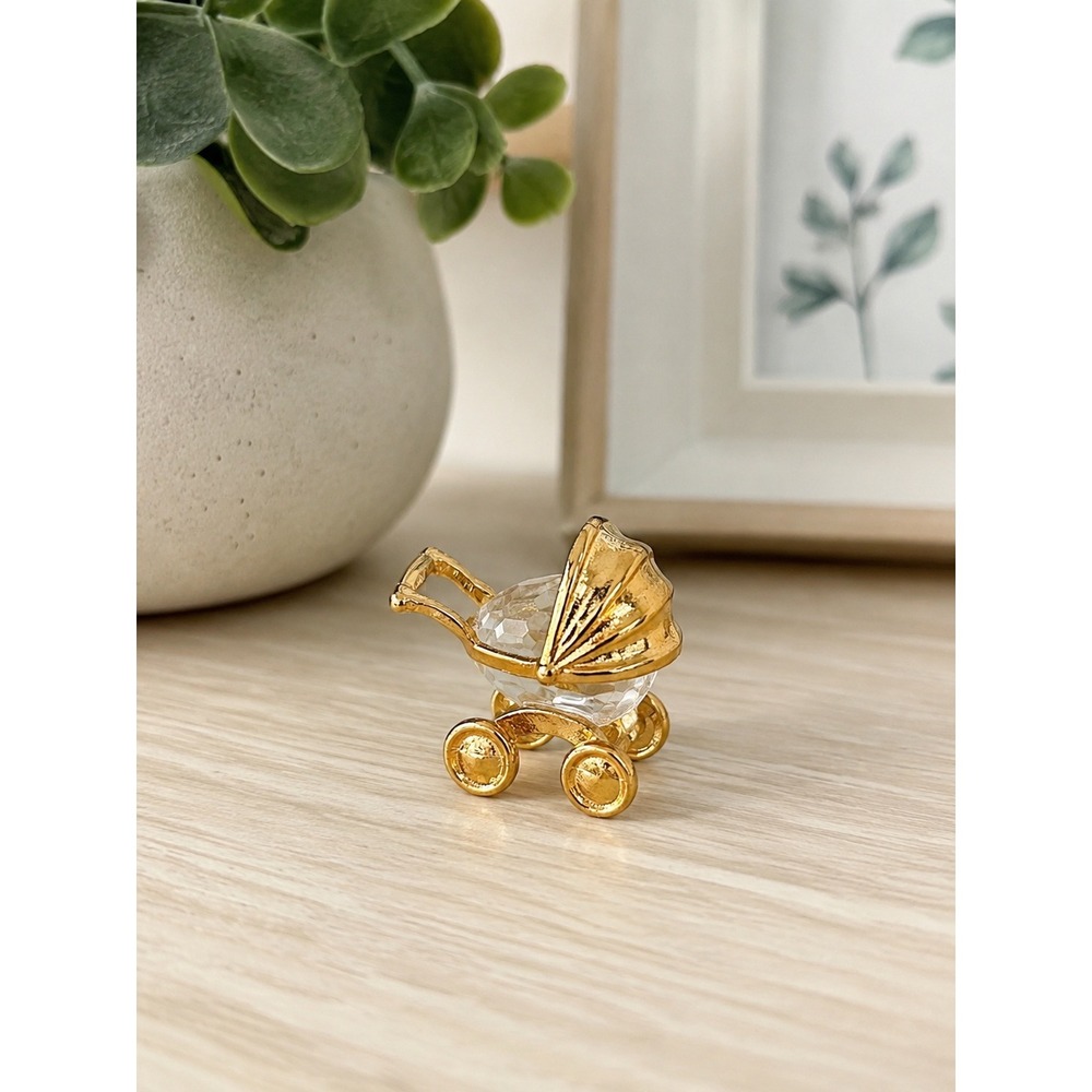 Vintage Austrian Crystal Baby Pram Figurine Star Collection Gold Tone Boxed Gift
